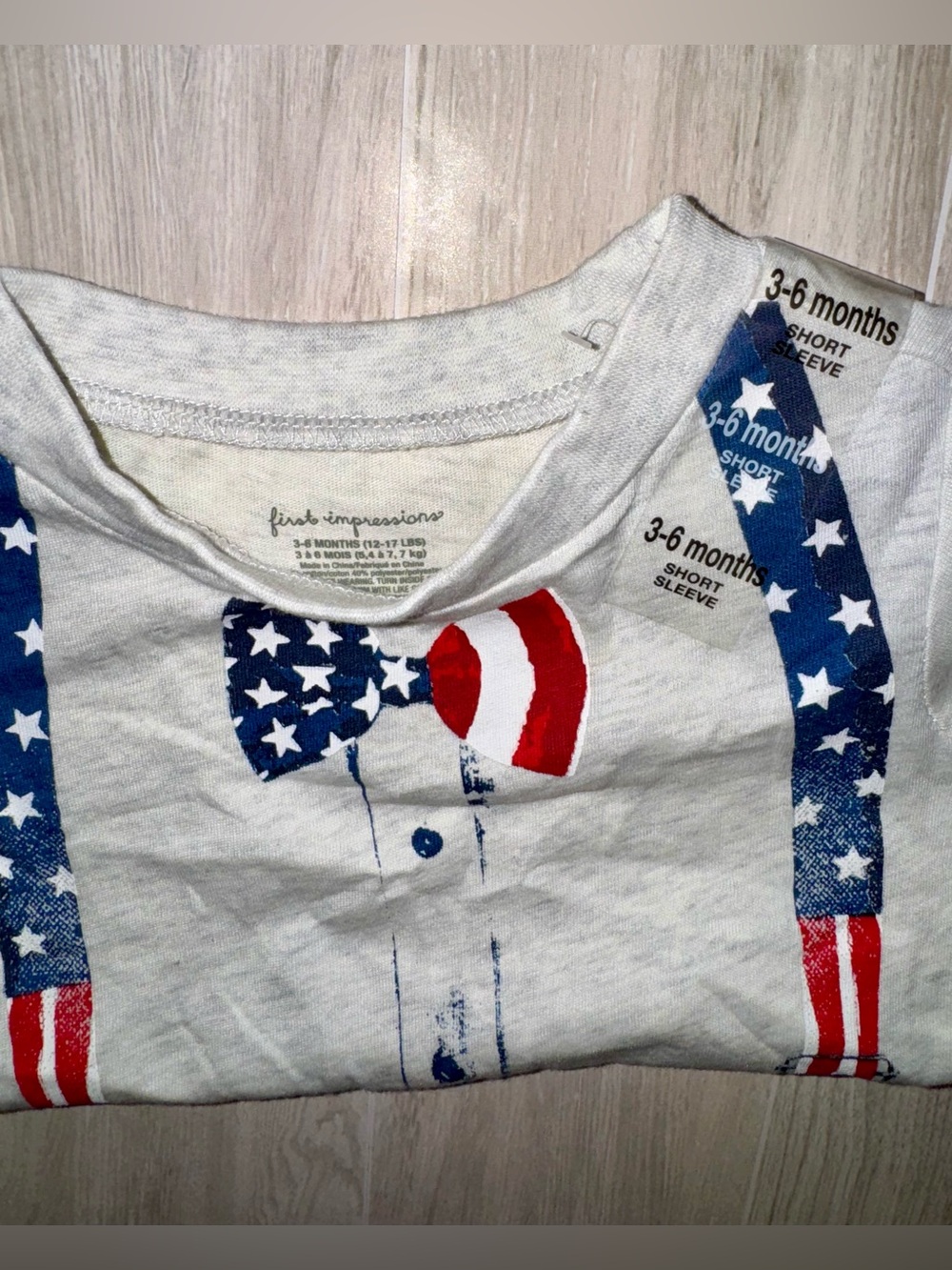 🇺🇸 Set of 2 - My First 4th of July Onesie & Patriotic Bow-Tie Tee - Size 3-6 mos